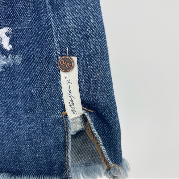 ONE TEASPOON NWT 2020 HIGH WAIST DENIM MINI SKIRT BLUE MOON PAINT SPLATTER 29 - Picture 6 of 9